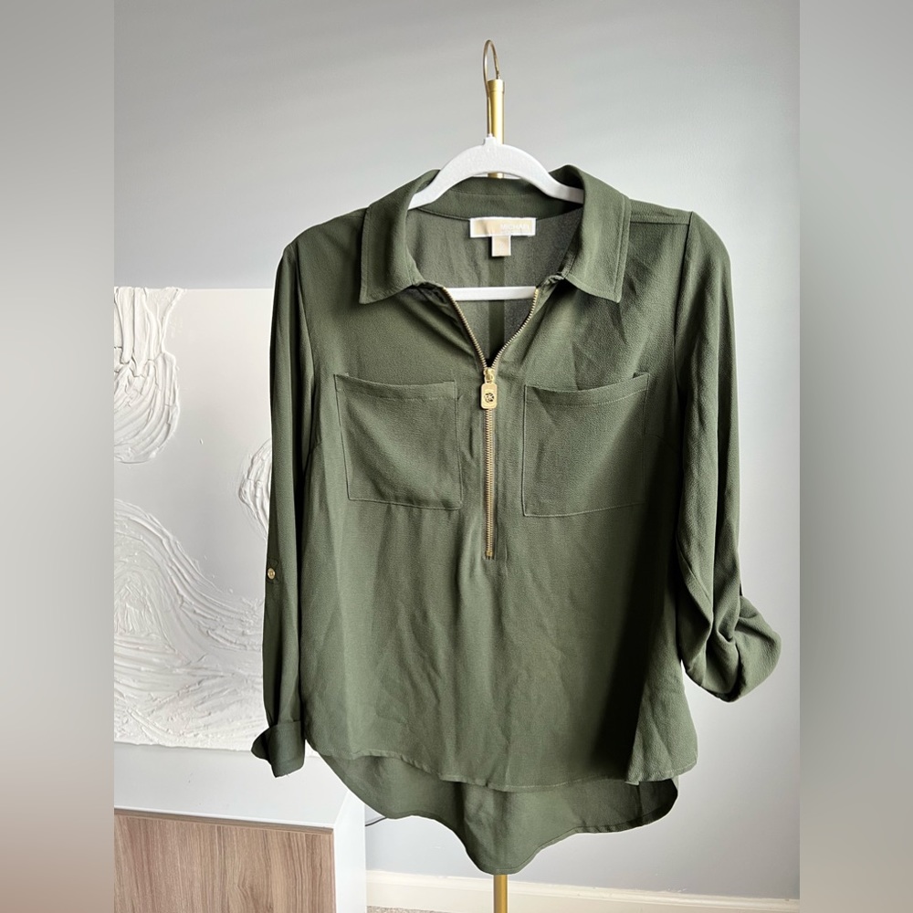 MICHAEL Michael Kors | Military Green Roll Sleeve blouse